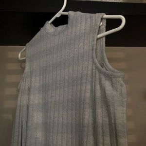 grey mock neck, open shoulder dress/top